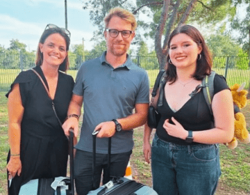 A couple meets their international exchange student for the first time