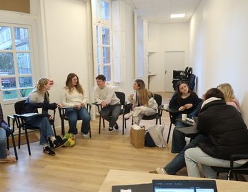 High school students in classroom while studying abroad in France