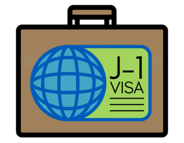 Illustration of a briefcase with the words "J-1 visa" on it.