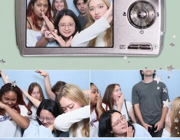friends doing different poses at a photobooth