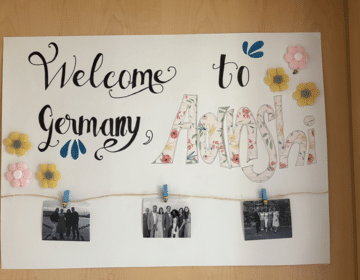 A welcome sign hangs in Aanshi's room.