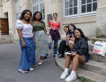 High school students on steps