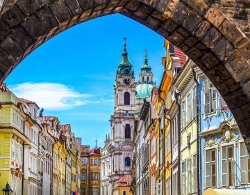 tower arch in downtown prague czech republic