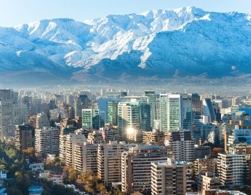 Aerial view of Santiago, Chile with mountains in background