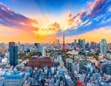 downtown tokyo at sunset