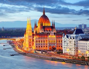 Budapest by the water at sunset