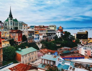 Colorful buildings by the ocean in Valparaiso, Chile