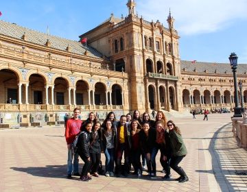 Seville student group at Plaza de Espana