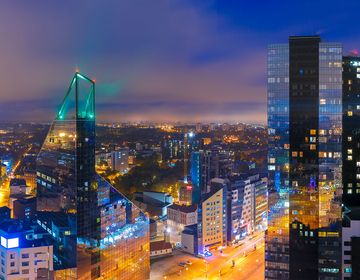 Tallinn skyscrapers at night