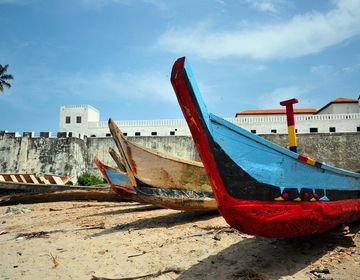 Legon beach with boats lined up