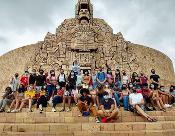 yucatan large student group at monument