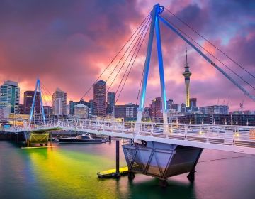 Auckland harbor bridge at dusk