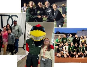 photo collage of Izabella Casagrande with friends and team mates during an American high school outdoor sports game