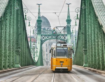 Vintage Cable Car on the Liberty Bridge, Budapest, Hungary