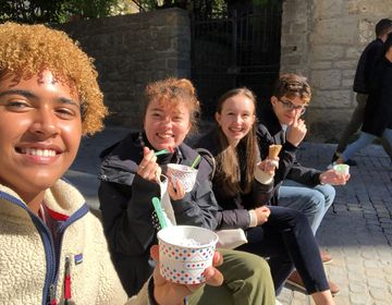 Students abroad in Europe eating ice cream