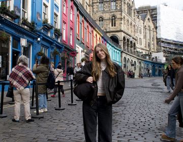 High school student standing on the street in Edinburgh
