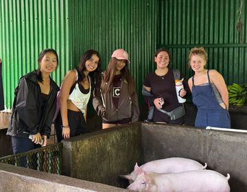 monteverde-students-campus-tour-farm-pigs