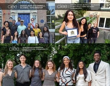 three photos of CIEE students - from the douglass-o'connell fellowship, knowledge without borders fellowship, and scan design foundation 