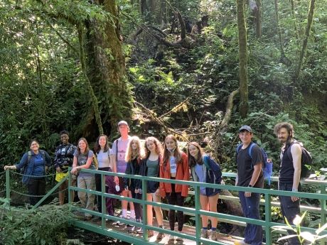 Students on bridge hiking in Monteverde