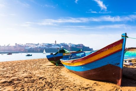 Rainbow boat on the beach in Rabat