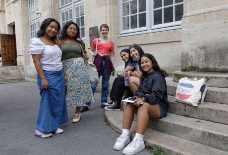 High school students on steps