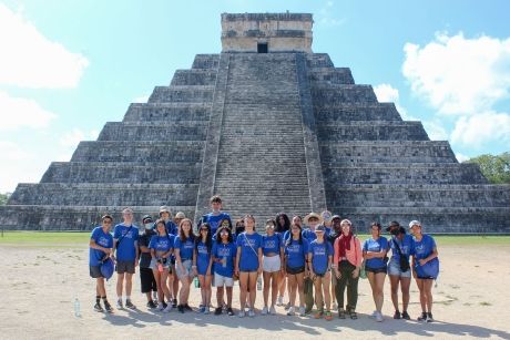 high school group at pyramid yucatan