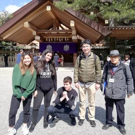 Students and tour guide on trip to Nagoya