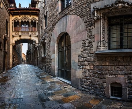 Cobbled street in Barcelona, Spain
