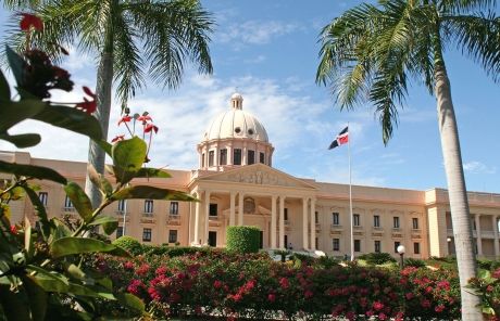 dominican republic downtown building with flag