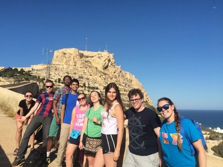 Group of students hiking in the mountains of Alicante