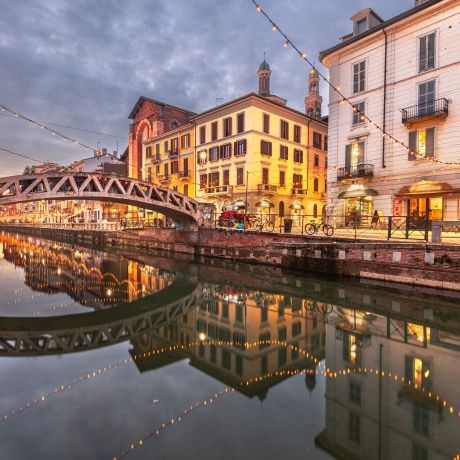 canal milan italy lights night