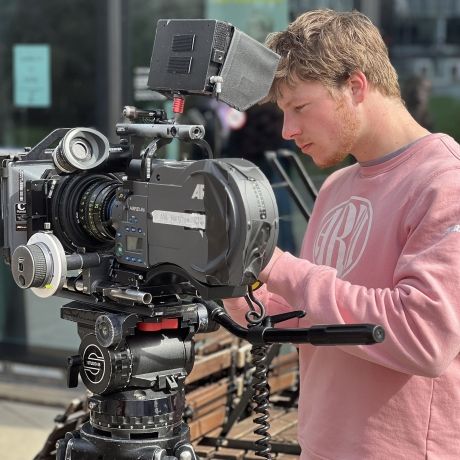 Prague student with film camera