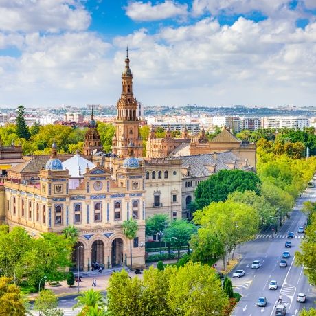 aerial view of seville downtown