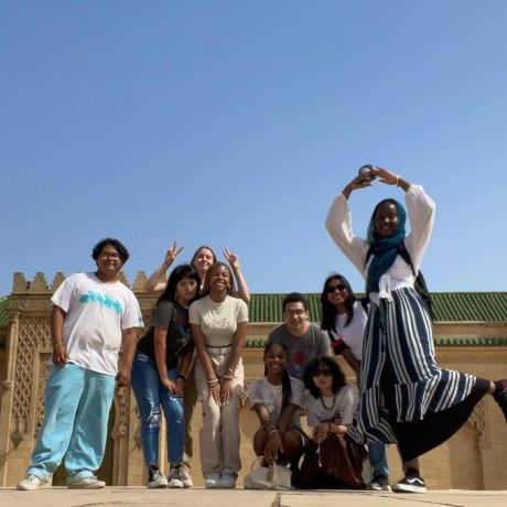 rabat morocco students in square heart pose