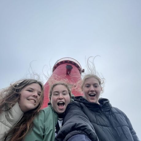 study abroad lighthouse visit windy day