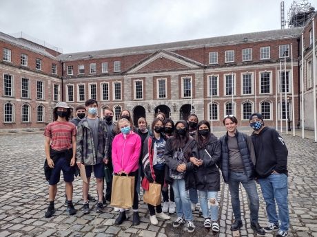 Group of high school students in front of Dublin Castle