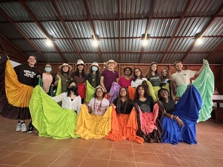 High school girls in traditional Costa Rican dresses