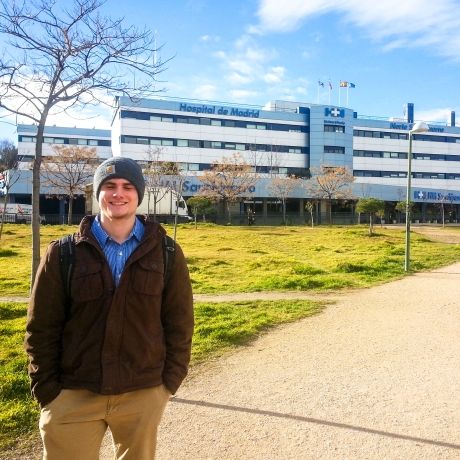 Madrid student intern outside hospital