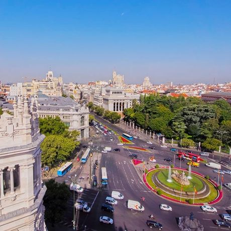 traffic circle madrid spain aerial view sunny day