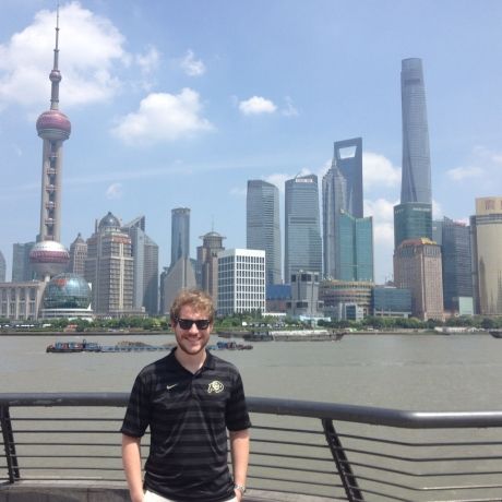 student with shanghai skyline