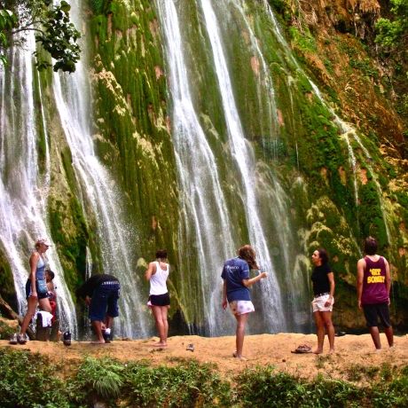 santiago dr students at waterfall