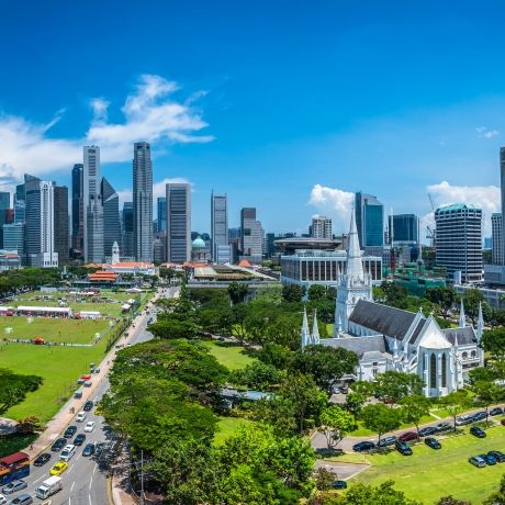 singapore aerial of city and church