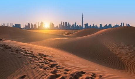 City skyline in United Arab Emirates from the desert
