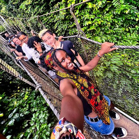 legon students on a rope bridge
