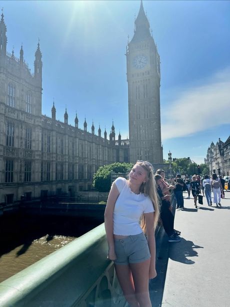 London student near Big Ben