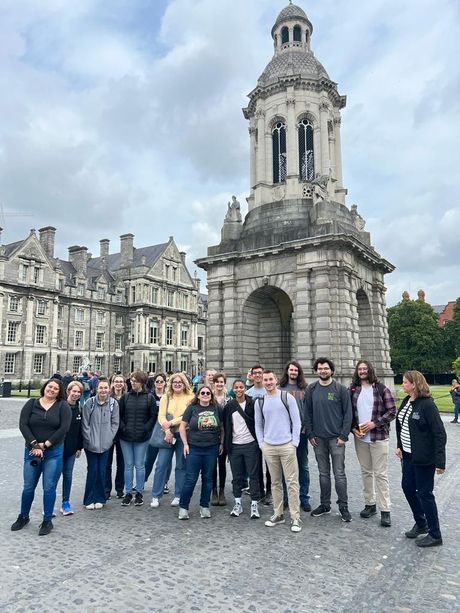 students outside Dublin Trinity College 