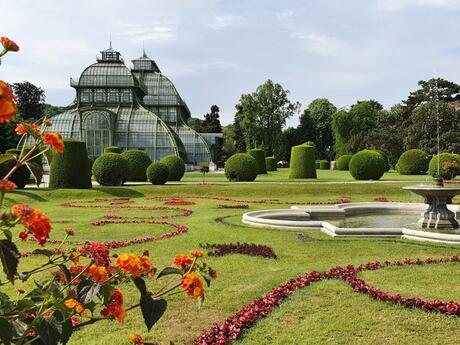 The Palm House in Gardens of Schönbrunn in Vienna, Austria