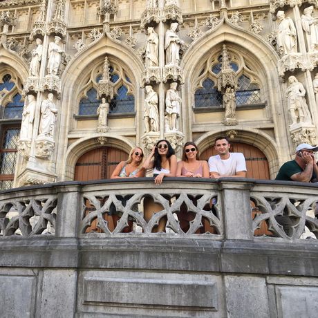 CIEE students pose in front of famous building in Brussels
