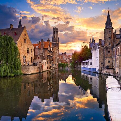 brussels-bruges-riverway-sunset