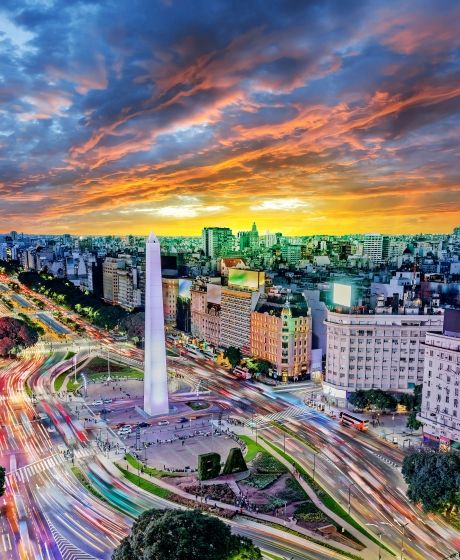 buenos aires obelisco at night surrounded by traffic